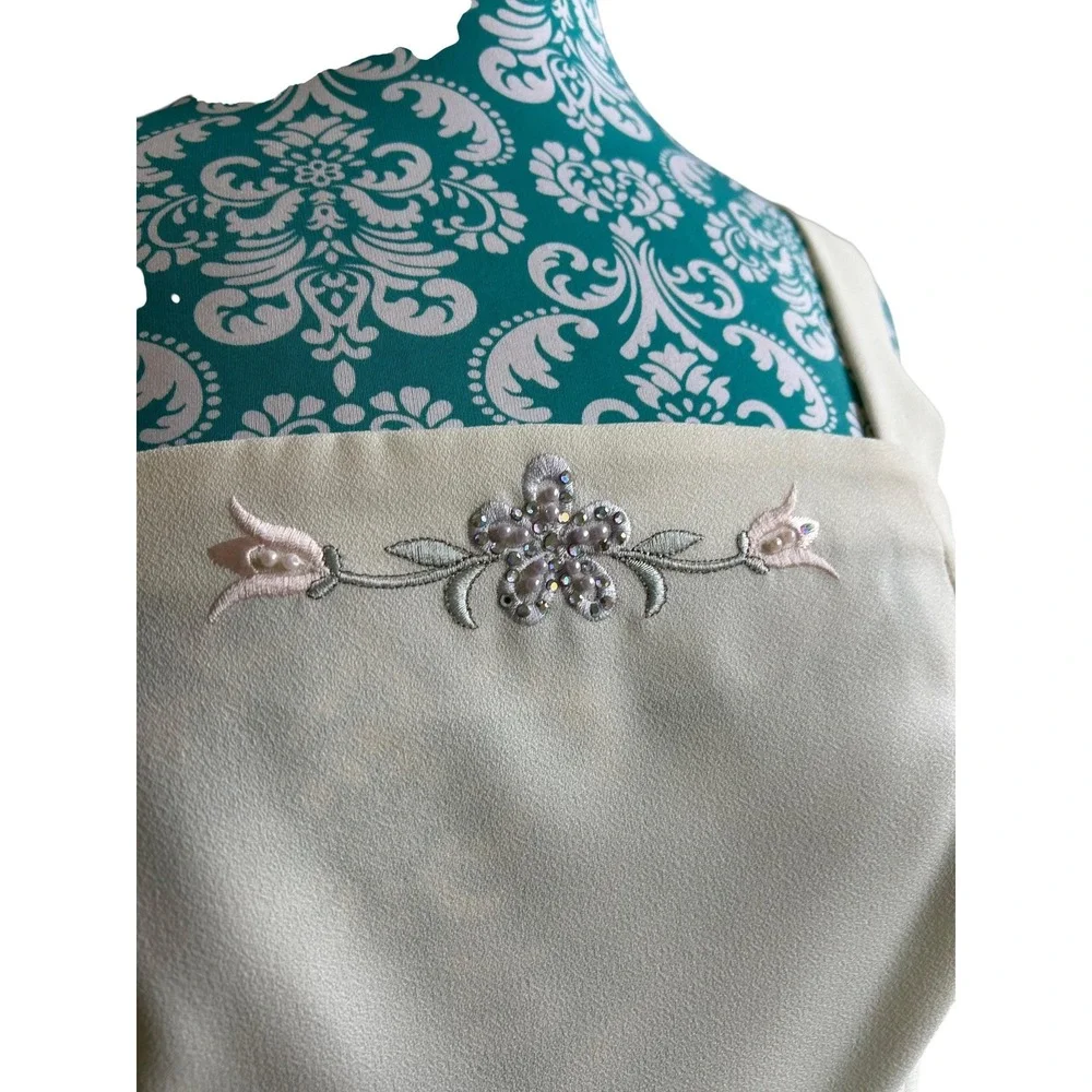 Vintage Women's Skirt Set Pearl Sequin Top Embroidered Pastel Pink & Aqua Suit - Picture 12 of 13